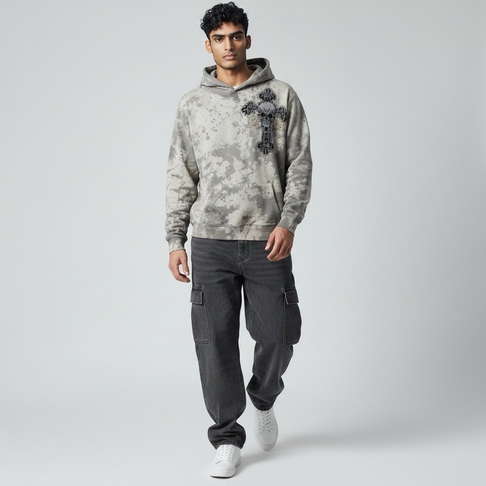 Affliction Black Label Descending Fate Hoodie Peyote Grunge Skull Grail Cross‎ L
